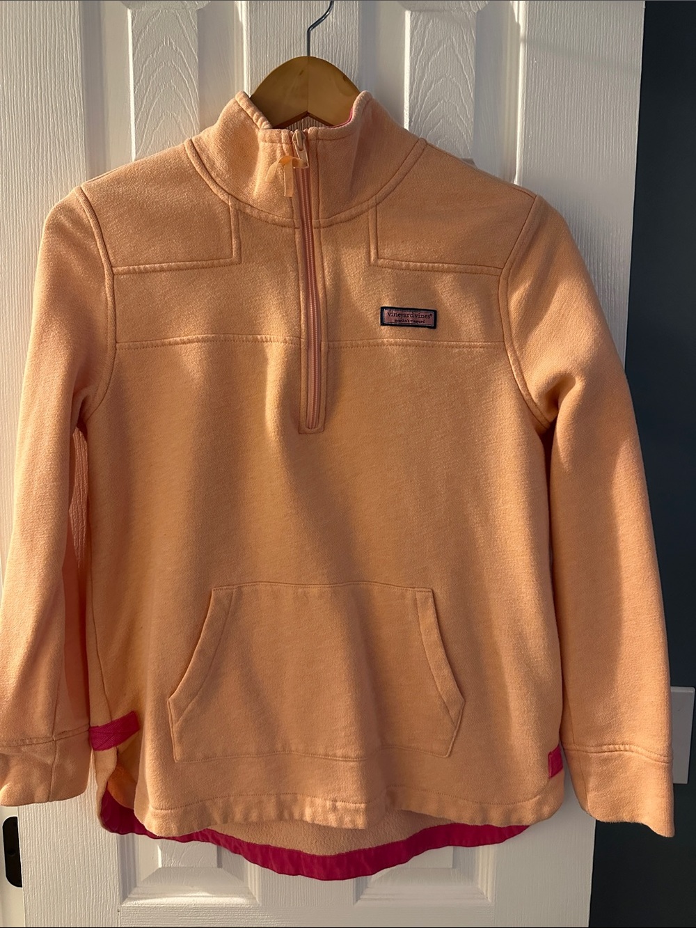 Vineyard Vines Peach Pullover with Hot Pink Trim